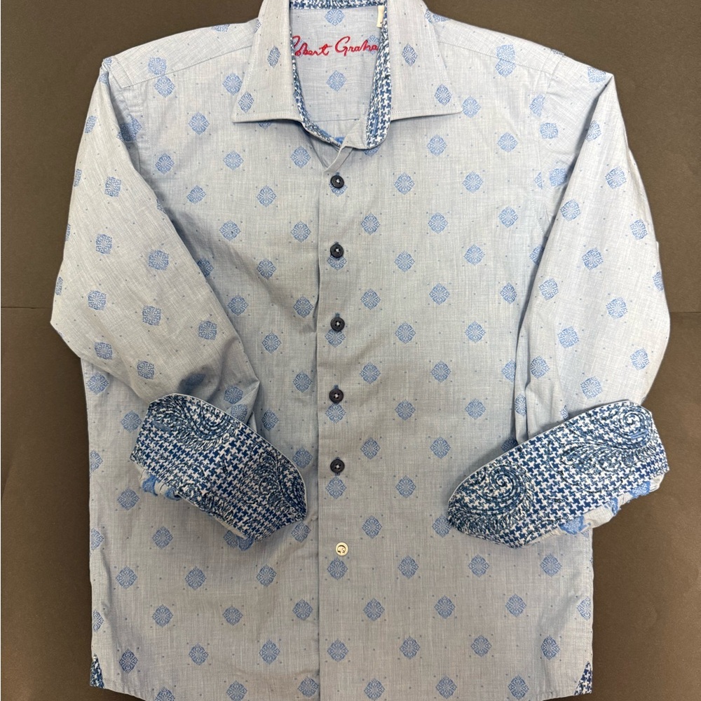 Robert Graham Blue Button Down Shirt with Contrasting Cuffs